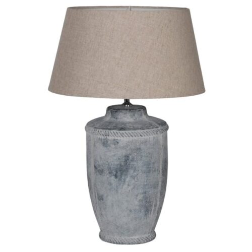 Hera Antique Finish Lamp with Neutral Linen Shade