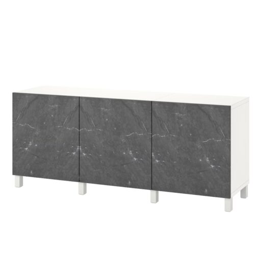 Storage combination with doors, white Bergsviken/Stubbarp/black marble effect