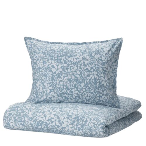 Duvet cover and 2 pillowcases, blue/floral pattern