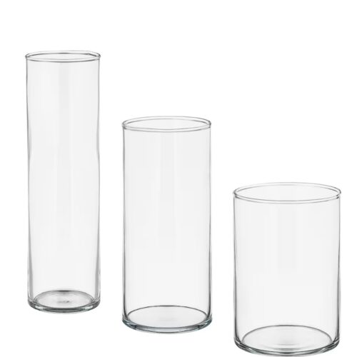 Vase, set of 3, clear glass